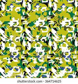 Seamless abstract pattern with green, black, white and khaki elements