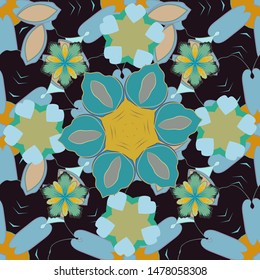 Seamless abstract pattern with green, blue and gray repeating elements. Oriental vector classic pattern.