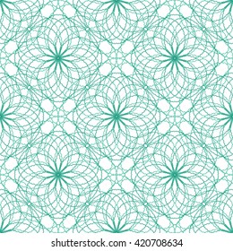Seamless abstract pattern with green guilloche ornament on white (transparent) background. Vector  eps illustration