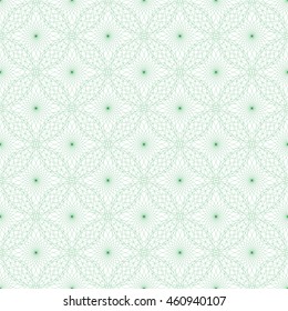 Seamless abstract pattern with green guilloche ornament on white (transparent) background. Vector illustration eps