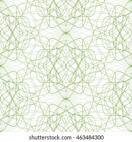 Seamless abstract pattern with green guilloche ornament isolated on white (transparent) background. Vector illustration eps