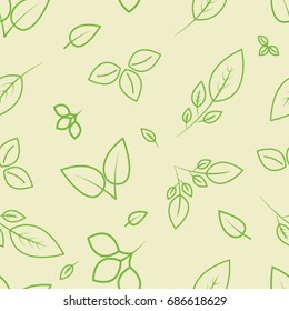 Seamless abstract pattern of green leaves, healthy organic food. Vector illustration 