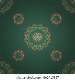 Seamless abstract pattern with green and orange repeating elements. Oriental vector classic pattern.