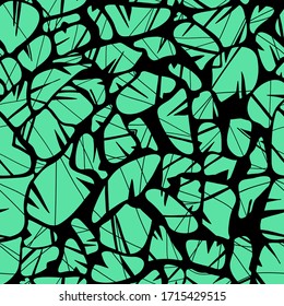 Seamless abstract pattern. Green smears, cracks on a black background. Vector illustration.