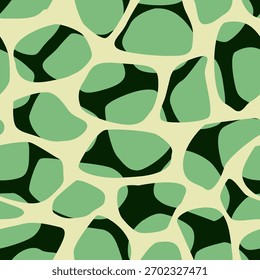 Um padrão abstrato sem costura com verde, amarelo e preto formas entrelaçadas criando um padrão de camuflagem. Ilustração vetorial para seus designs.