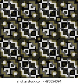 Seamless abstract pattern in grey and green colors. Vector geometric background of triangles and squares for design. Mosaic texture for textile, wallpaper, carpeting, warp, book cover