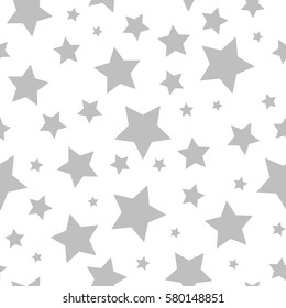 Seamless abstract pattern with grey  stars of different size on white background. Nice  Vector illustration.