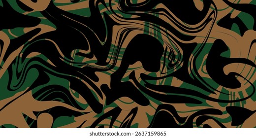 Seamless abstract pattern, groovy curvy lines, geometric layouts in bold blue-black. Versatile for fabric decor, graphic banners, or card designs. Retro-modern artistry.