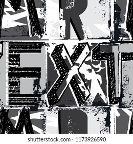 
A seamless abstract pattern with grunge elements, letters. For textiles, sportswear, and more