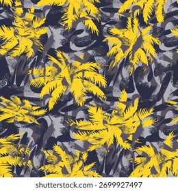 Seamless abstract pattern with grunge shapes and chaotic palms