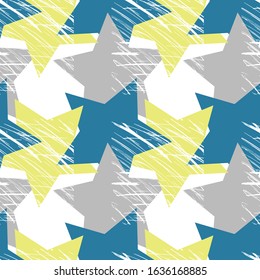 Seamless abstract pattern with grunge spots, stars.