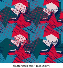 Seamless abstract pattern with grunge spots, stars.