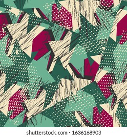 Seamless abstract pattern with grunge spots, stars.