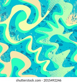 Seamless abstract pattern with grunge spots, wave shapes