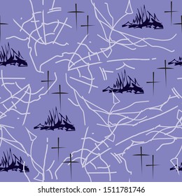 Seamless abstract pattern for halloween. White spider web on a purple background. Endless texture for fabric, tile, wrapping paper, wallpaper.