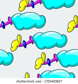 Seamless abstract pattern with hand draw cute strange clouds.