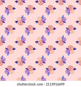 Seamless abstract pattern, hand drawn style. Lilac, blue, red flowers, floral print, wallpaper, vector