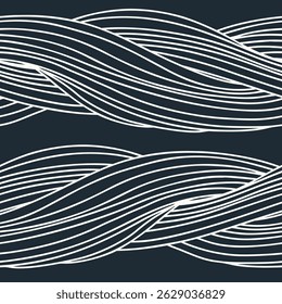 Seamless abstract pattern with hand drawn waves. Minimalist wallpaper print, graphic design surface with drawing of smooth thin lines. Repeating texture in two colors. Vector illustration.