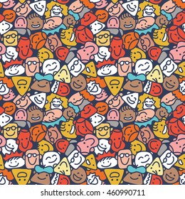 Seamless abstract pattern of hand drawn cartoon faces