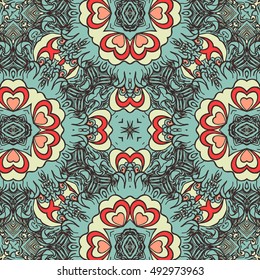 Seamless abstract pattern, hand drawn texture for Wedding, Bridal, Valentine's day or Birthday Invitations, Flyers. Floral background. Fabric or paper print, floral geometric background