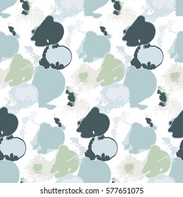 Seamless abstract pattern with hand drawn brush splatter in cold pastel color such as grey and blue