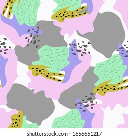 Seamless abstract pattern with hand shapes and elements. Vector trendy texture.