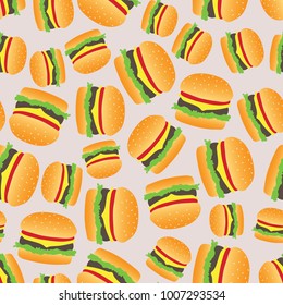 Seamless abstract pattern with hand-drawn burgers. Flat design.