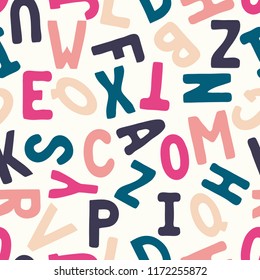 Seamless abstract pattern with hand-drawn colorful letters