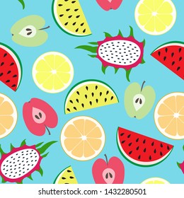 Seamless abstract pattern with hand-drawn colorful fruits