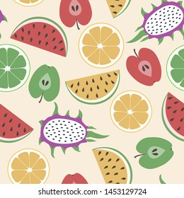 Seamless abstract pattern with hand-drawn colorful fruits