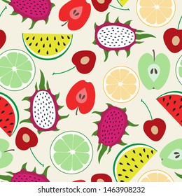 Seamless abstract pattern with hand-drawn colorful fruits. Flat design