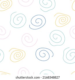 Patrón abstracto sin inconvenientes con rizos dibujados a mano, confetti festivo y rizos adorables. Ilustración infantil vectorial para tela, afiche, cubierta, papel, postales, banner, diseño