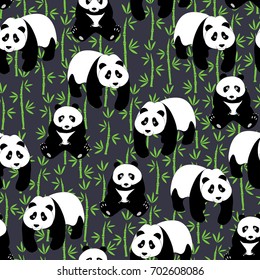 Seamless abstract pattern with hand-drawn cute pandas