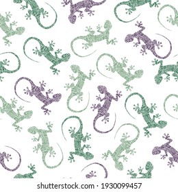 Seamless abstract pattern with hand-drawn lizards. Colorful geckos background. Talavera ornamental ceramic. Ethnic folk ornament.