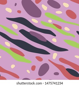 Seamless abstract pattern. Hand-drawn wavy elements, little spots on the backdrop.