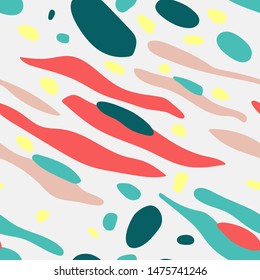 Seamless abstract pattern. Hand-drawn wavy elements, little spots on the backdrop.