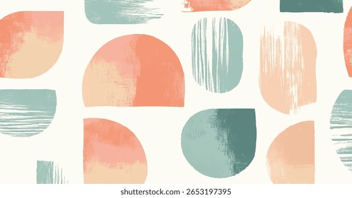 Seamless Abstract Pattern with Hand-Painted Geometric Shapes and Pastel Colors