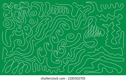 Seamless abstract pattern. handwriting on a green background. Ink on paper. White line