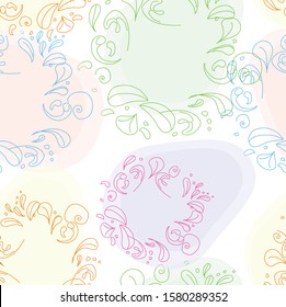 Seamless abstract pattern - Happy Easter. Green, blue, pink, yellow color vector with Easter egg on white background