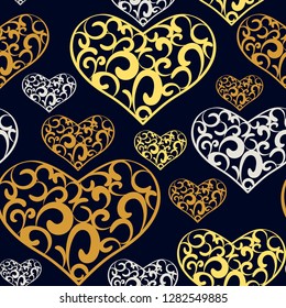 Seamless abstract pattern heart on dark background. Vector illustration suitable for valentines day design, wedding design, birthday.