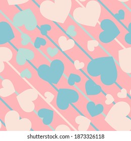 Seamless abstract pattern with hearts. Beautiful for textile or paper print. Vector illustration. Cute repeating background.