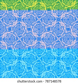 Seamless abstract pattern with hexagons with distorted lines with different proportional sizes yellow on a green background