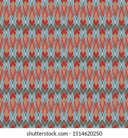 Seamless abstract pattern. Horizontal stripes made up of geometric shapes. Patchwork style ornament. Vector illustration.
