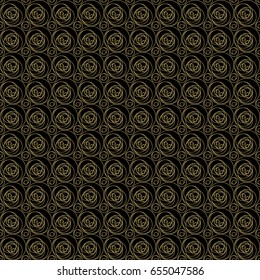 Seamless abstract pattern with horizontal and vertical leaner circle stripes in gold. Texture. Vector.