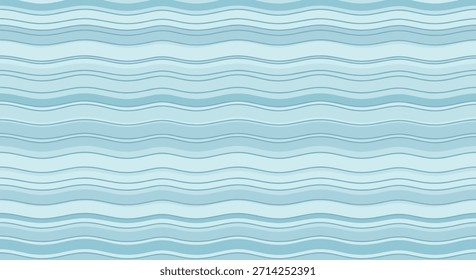 Patrón abstracto sin fisuras con líneas onduladas Horizontales en varios tonos de azul creando una textura calmante de agua o similar al mar.