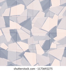 Seamless abstract pattern. Ice fragments. White striped squares are superimposed.