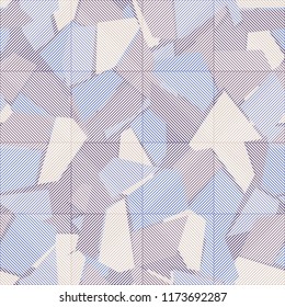 Seamless abstract pattern. Ice fragments. White striped squares are superimposed.