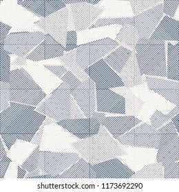 Seamless abstract pattern. Ice fragments. White striped squares are superimposed.