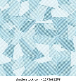 Seamless abstract pattern. Ice fragments. White striped squares are superimposed.