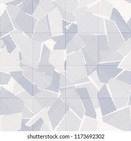 Seamless abstract pattern. Ice fragments. White striped squares are superimposed.